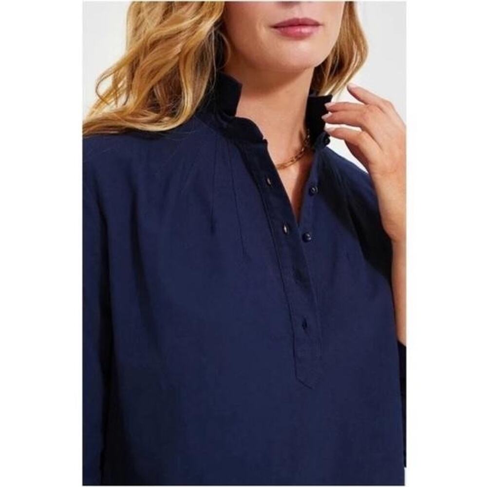 Tuckernuck Pomander Place Shirt Dress Womens XS Navy Cotton 3/4 Sleeve Shift New - Picture 15 of 16